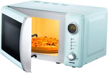 Мікрохвильова піч Melissa 16330110 Classico Мікрохвильова піч ретро дизайну Металевий корпус, 20 літрів місця для приготування їжі, потужність мікрохвильової печі 700 Вт, таймер, 5 рівнів потужності, м'ята перцева 20 л об'ємом М'ята перцева