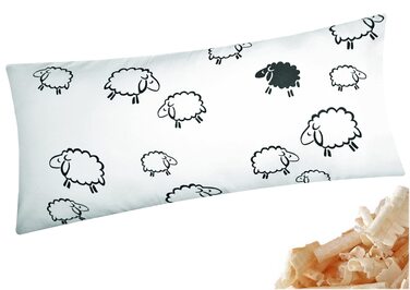 Подушка зі швейцарської сосни 40x80 см - Наповнена швейцарською сосною - Біла та чорна овечка - Подушка зі стружкою та пластівцями швейцарської сосни, на блискавці (Zirbe-99-2-40x80)