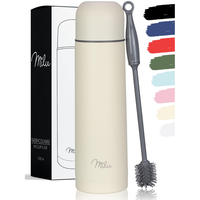 Термос Milu, ізольована пляшка, 1 л, 750 мл, 500 мл - ізольована пляшка для пиття з нержавіючої сталі, 100 герметична, з подвійною стінкою (Buttercream, 1000 мл) 1000 мл Buttercream