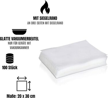 Вакуумні пакети Вакуумні пакети 20х30 см Глатт 100 шт. Для камерних вакууматорів Їжа Пилосос PA/PE 20/70 90 мкм Вакуумна плівка для м'яса, ковбаси, сиру, фруктів, овочів, шнеків