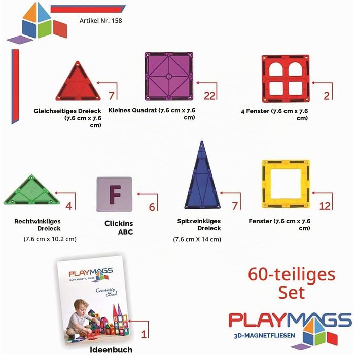 Магнітний конструктор Playmags, набір із 60 деталей з літерами ABC, STEM-іграшка для розвитку хлопчиків, дівчаток та малюків