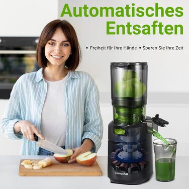 Автоматична універсальна соковижималка AMZCHEF, соковижималка для овочів та фруктів 135 мм та 1,8 л, переможець тесту повільної соковижималки потужністю 250 Вт з потрійним фільтром - чорний