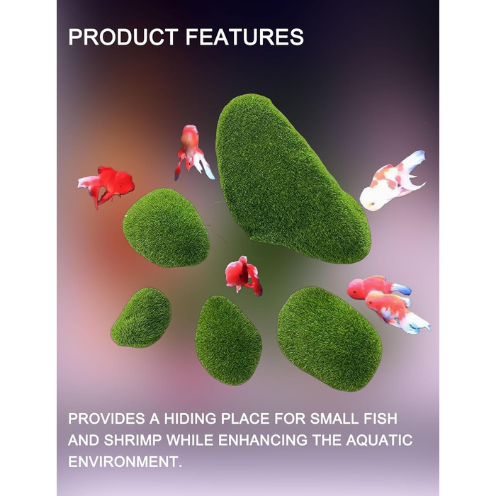 Набір мохових кульок ZLXHDL із 5 шт. прикраса зі штучного моху, декоративні мохові кульки різних розмірів, зелені флоковані камені для акваріумів та різноманітні прикраси