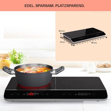 Електрична індукційна варильна поверхня Klarstein, Індукційна плита з 2 мобільними пластинами, Індукційна плита 3500 Вт для кемпінгу та дому, 2 індукційні плити портативні, Сучасна подвійна індукційна плита Чорний