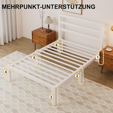 Ліжко 90200 см, металевий каркас ліжка з платформою, узголів&39ям та узніжжям, місце для зберігання речей під ліжком, рейкова основа не потрібна, легке складання, сучасне, біле 90 x 200 см