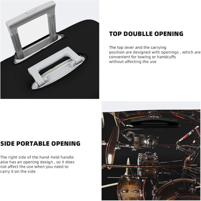 Чохол для валізи з принтом Барабанний ритм, еластичний, з прихованою блискавкою універсальний захист для подорожей та ділових поїздок, чорний, розмір S (для валіз 18-21 дюймів)