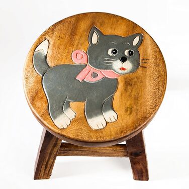 Дитячий стілець FairEntry, табурет, дитячий стілець з масиву дерева з мотивом кота, висота сидіння 25 см для нашої дитячої групи с