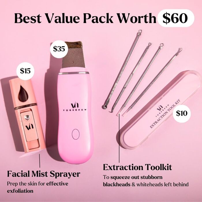 Ультразвуковий скраб для обличчя Skin Scrubber (набір з 3 шт.) - Засіб для глибокого очищення вугрів з розпилювачем для обличчя та набором інструментів для екстракції - Ультразвуковий пілінг шкіри з екстрактором пор