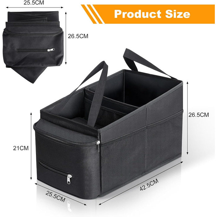 Органайзер на спинку автокрісла Cozary, органайзер для дітей з кишенями для іграшок, книжок та перекусів, з тримачами для напоїв та сітчастими кишенями, складаний чорний