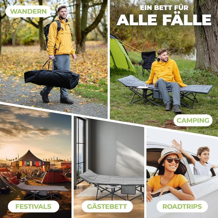 Складане кемпінгове ліжко XXL Зручний кемпінговий шезлонг Складане та легке для гостьового ліжка на вулиці, шезлонга, розкладного ліжка, шезлонга для риболовлі, кемпінгового ліжка для коропа з надм&39яким матрацом та подушкою сірого кольору