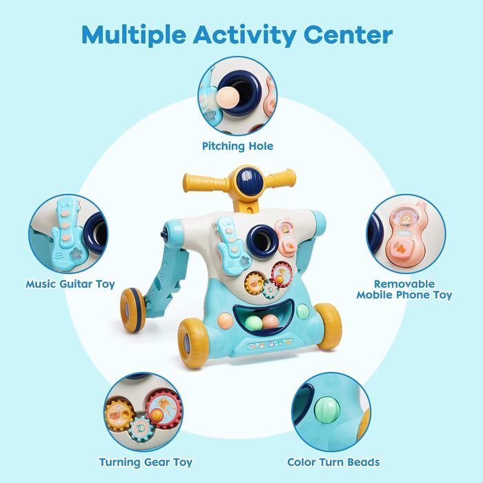 Ходунки для немовлят, ходунки для дитячої гри 3-в-1, знімні ходунки для немовлят із навчальним вмістом, музика для дітей від 6 місяців, подарунки для немовлят ходунки
