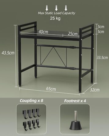 Розширювана полиця для мікрохвильової печі NETEL, 2-рівнева, полиця над мікрохвильовою піччю, підставка для мікрохвильової печі на стільницю, кухонна полиця для духовки/кавоварки, стабільна підставка для мікрохвильової печі з 8 гачками, чорна, 2-рівнева -
