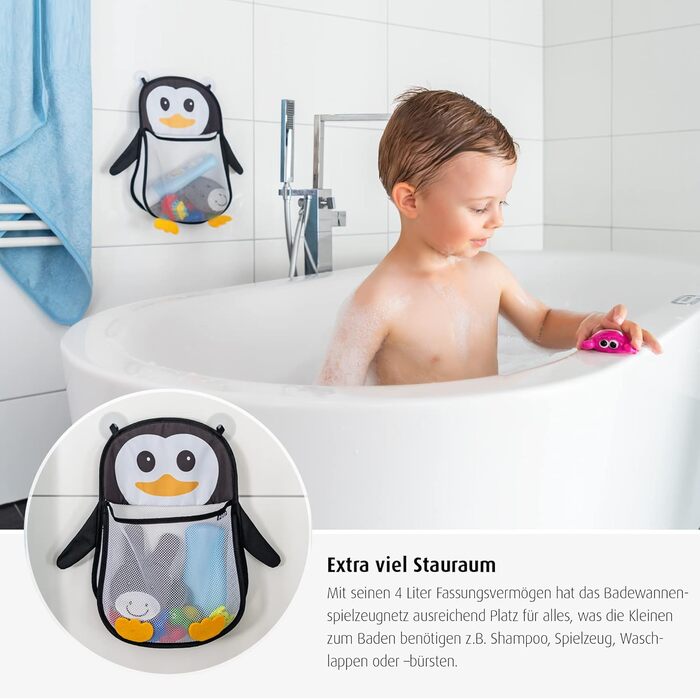 Мережа для іграшок Reer MyHappyPingu, гігієнічне зберігання для іграшок у ванні, полиця для ванни