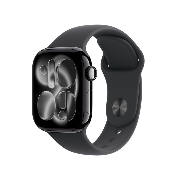 Розумний годинник Apple Watch Series 11 GPS 42 мм із алюмінієвим корпусом Diamond Black та чорним спортивним ремінцем (S/M). Оцінка сну, фітнес-трекер, відстеження здоров&39я, завжди ввімкнений дисплей, водонепроникність. Корпус S/M 42 мм, діамантовий чор