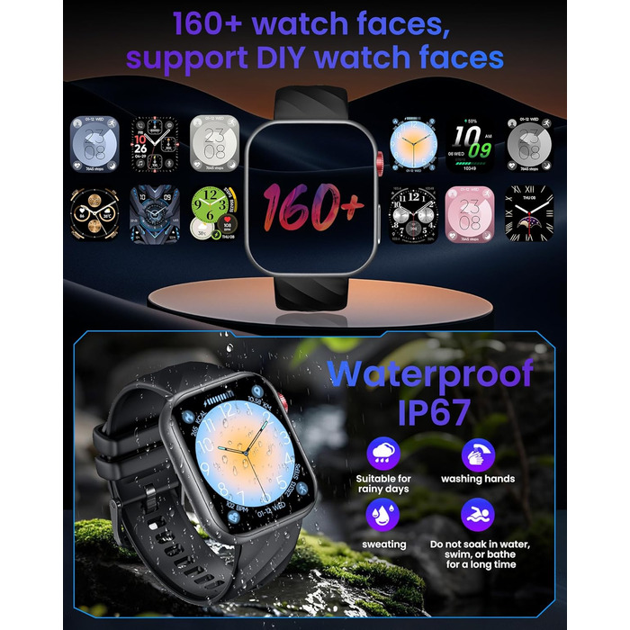 ЕКГ ГАРЯЧИЙ смарт-годинник для чоловіків із серцевим ритмом, кров&39яним тиском 1,97-дюймовий AMOLED сенсорний чорний годинник для здоров&39я з монітором сну, крокоміром, функцією телефону, спортивним годинником, фітнес-годинником, iOS, Android