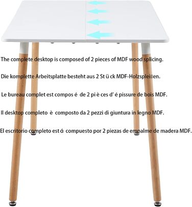 Прямокутний обідній стіл Кухонний стіл Буковий на 4 стільці Обідній стіл з дерев&39яними ніжками МДФ Білий 110 x 70 x 75 см (Тільки стіл) 110 см Білий