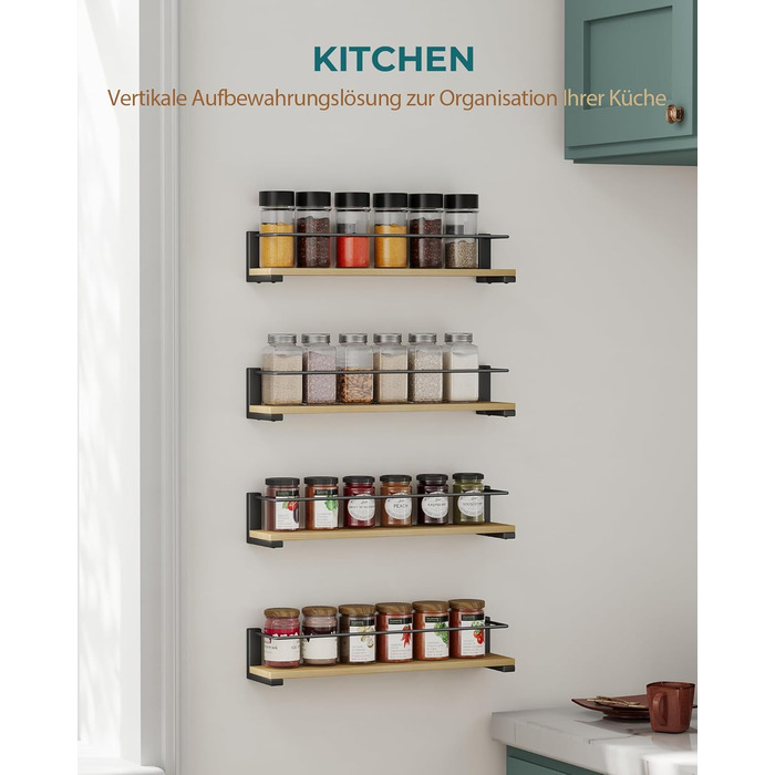 Настінні полиці для спецій OROPY з 2 предметів для кухні, підвісний органайзер для спецій із соснової деревини, дерев&39яна настінна кухонна полиця для дверцят шаф, банки для трав з анкером, банки для спецій - соснова деревина, 40x9 см, набір з 2 предметі