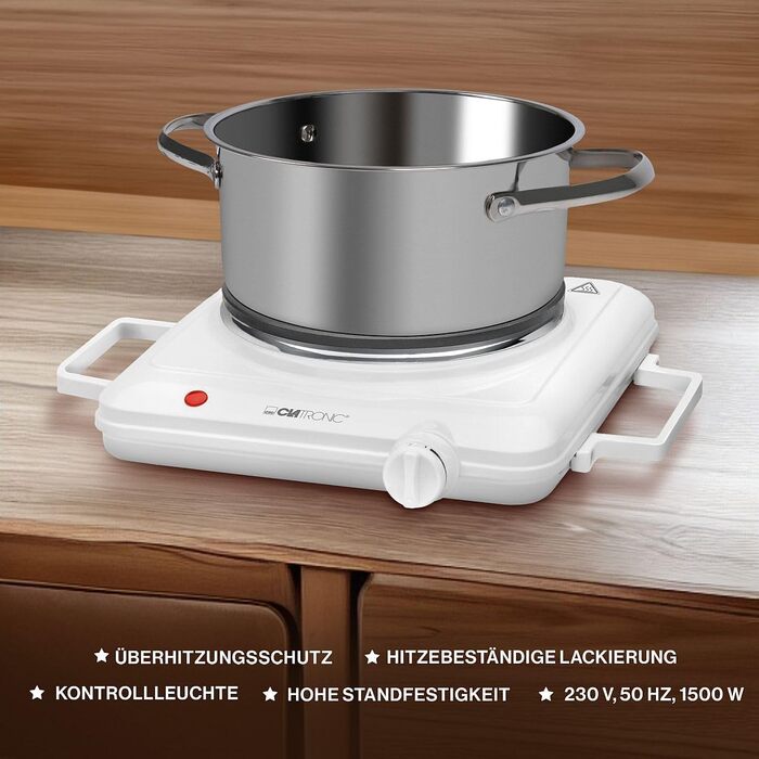 Клатронічна плита для кемпінгу, кухні чи офісу Варильна плита 1 Ø приблизно 180 мм Плита з плавним термостатом і світловим індикатором термостійкий лак 1500 Вт ЕКП 3582