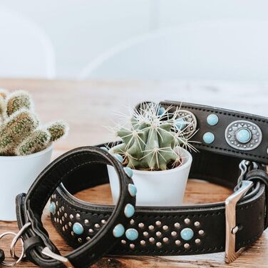 Нашийник для собак, шкіряний, в індіанському стилі, з кристалами, 55 (M), чорний чорний 55 (M)