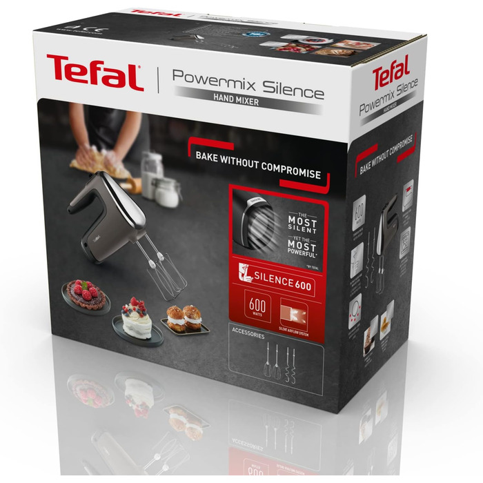 Ручний міксер Tefal HT650E Power Mix Silence 600 Вт плавне регулювання швидкості функція турбо і викидання надзвичайно тихий двигу
