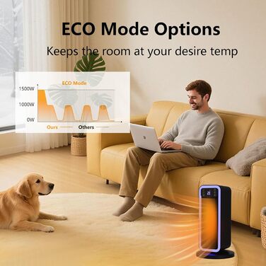 Енергозберігаючий електричний обігрівач, керамічний нагрівальний елемент PTC потужністю 1500 Вт з термостатом, коливання 70, 12-годинний таймер, захист від перегріву та перекидання, портативний обігрівач для приміщень, чорний