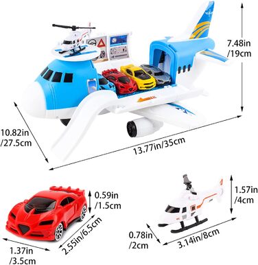 Іграшка deAO Transport Airplane, 19-елементний транспортний вантажний літак з ігровим набором для автомобілів та дорожніми знаками для вертольотів, ігровий набір "Зроби сам" з рампою для дітей віком 2-3 роки, хлопчиків та дівчаток