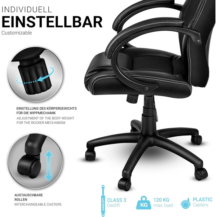 Крісло керівника TRESKO Racing, офісне крісло, обертове крісло, 14 варіантів кольорів, м&39які підлокітники, механізм нахилу, підйомник, сертифіковане SGS, чорне