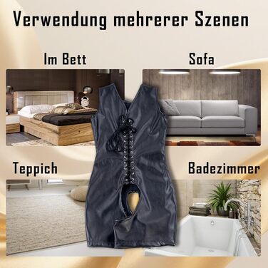 Бондажний шкіряний боді для жінок, з відкритою зоною та регульованими шнурівками, чорний, M/L