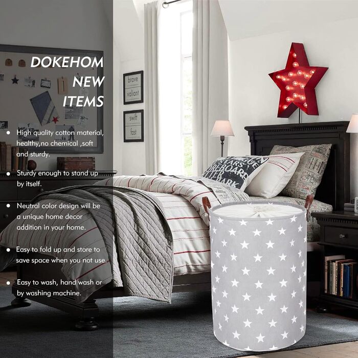 Дюймові потовщені складні круглі кошики для зберігання білизни, бавовняні (Grey Star, L) одноразові Grey Star 20'/L, 20-