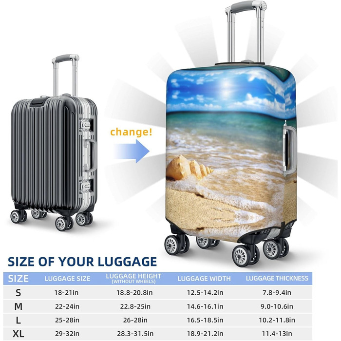 Чохол для валізи Морська Раковина, міцний захист для багажу розміром 45.7-81.3 см, чорний, великий розмір