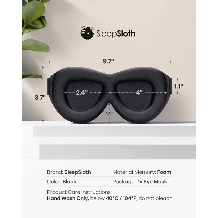 Маска для сну SleepSloth, 3D контурна маска для сну 100 затемнення, маска для сну з регульованим ремінцем, нічна пов'язка для чоло