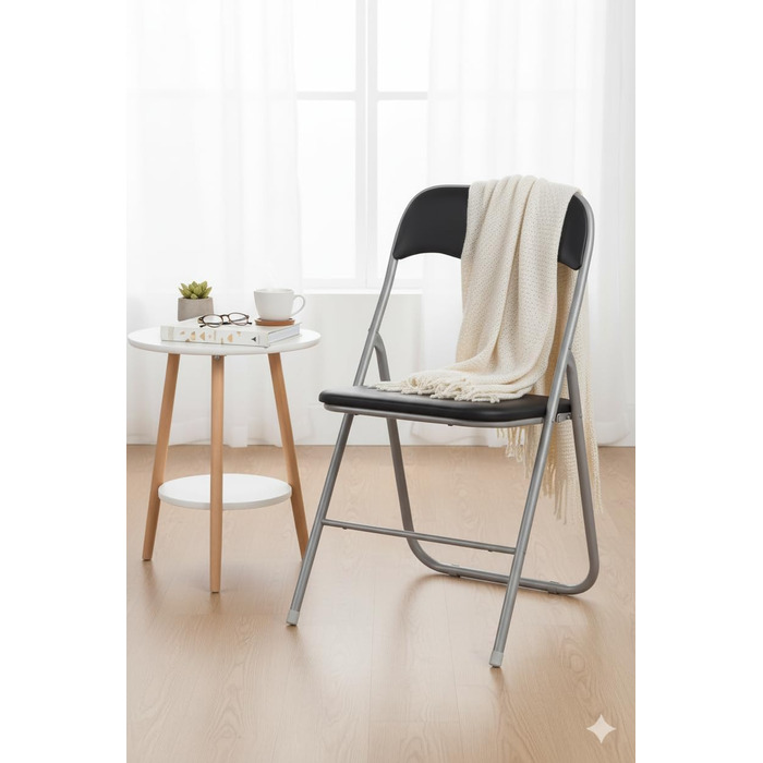 Складані стільці, комплект з 2 шт. , М&39які складні стільці з металевим каркасом та штучною шкірою, компактні, вантажопідйомність до 100 кг, ідеально підходять як кухонні та садові стільці, сріблясто-чорні