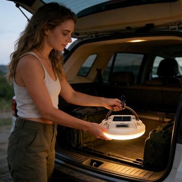 Сонячні кемпінгові ліхтарі Світлодіодні з індикатором заряду батареї та водонепроникні Вуличні кемпінгові ліхтарі з гачком Для використання в приміщенні/на вулиці, для походів, риболовлі, роботи, дому, саду, бежевого кольору