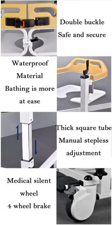 Крісло для душу на 180 з розділеним сидінням і подушкою та горщиком підйомник для пацієнтів з обмеженими можливостями Транспортування інвалідних візків вдома та в автомобілі Багатофункціональна розсувна машина для паралізованих людей похилого віку