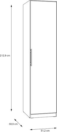 Багатофункціональна шафа Forte CADIXO 50, кутова шафа в скандинавському стилі, 1 дверцята, інженерна деревина, коридор/вітальня/спальня, декор з дуба ручної роботи, 51,2 см завширшки x 212,9 см заввишки x 58,9 см завглибшки