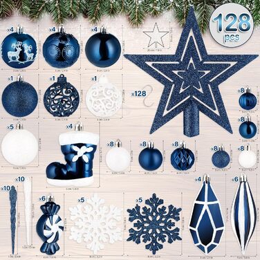 Набір ялинкових прикрас преміум-класу 128 предметів синьо-білі BRUBAKER