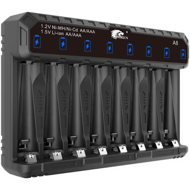 Зарядний пристрій IMREN для літієвих акумуляторів типу AA AAA, зарядний пристрій для акумуляторів типу AA AAA 1,5 В для літієвих та 1,2 В для нікель-метал-гідридних/нікель-дегідних акумуляторів типу AA AAA, функція швидкої зарядки 5 В 2 А через вхід USB-C