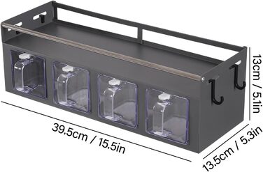 Підвісний органайзер для спецій з 4 знімними підставками для спецій, настінна кухонна підставка для солі, перцю, цукру, спецій (сіра)