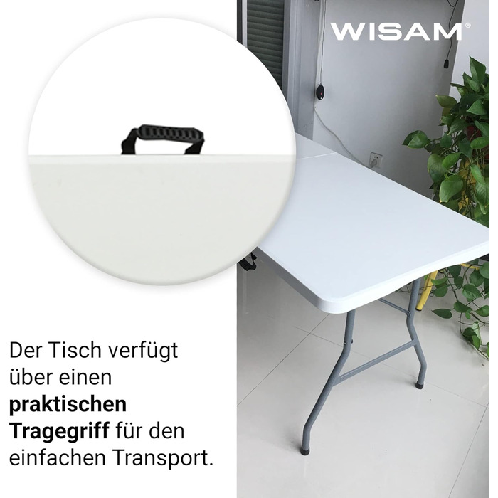 Пластиковий розкладний стіл Wisam, садовий стіл, обідній стіл, кемпінговий стіл, стіл-валіза, складаний 180 см, ідеально підходить для саду, балкону, кемпінгу