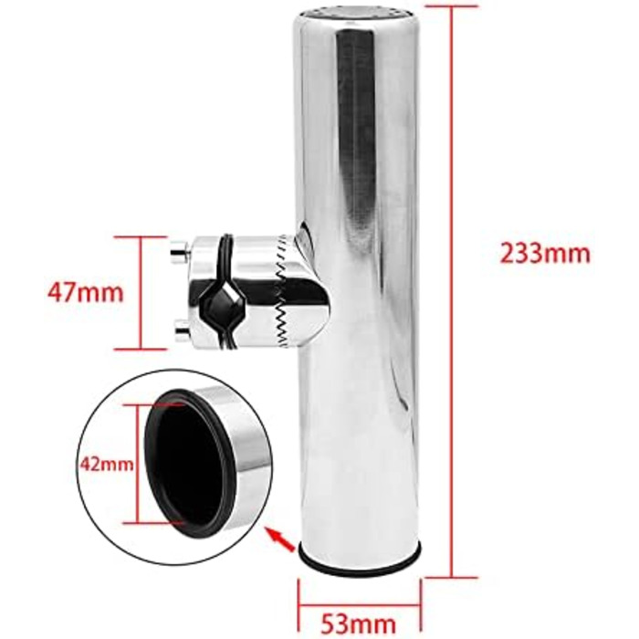 Тримач для вудки Geloo з нержавіючої сталі, для кріплення на регульовані тримачі для вудки на рейках, кріплення з нержавіючої сталі, для човнів, рейок яхт, від 22 мм до 26 мм (A)