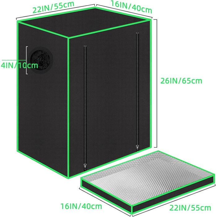 Гроубокс 55x40x65 см з оглядовим вікном, піддоном, вентиляційним отвором та виходом для кабелів (Чорний, Поліестер)