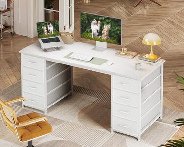 Письмовий стіл Coleshome з 8 шухлядами з тканини, 140x48 см, білий, з місцем для зберігання, універсальний комп&39ютерний стіл, офісний стіл, ПК-стіл, офісний стіл для офісу, вітальні, домашнього офісу, 140x48 см, білий