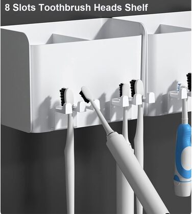 Тримач для зубних щіток, клейкий тримач для зубних щіток, підставка для зубної пасти з 4 чашками 8 відділень для зберігання насадок для зубних щіток
