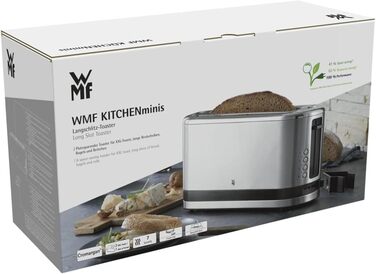 Тостер WMF Kitchen Miniis Довгий слот з насадкою для булочки, 2 скибочки, XXL, функція бублика, 7 рівнів підрум'янювання, 900 Вт, тостер з нержавіючої сталі матовий