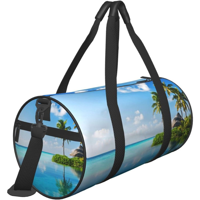 Спортивна сумка, дорожня сумка, Острів у морі (дизайн), з нічним друком, чорна, універсальний розмір, сумка для подорожей