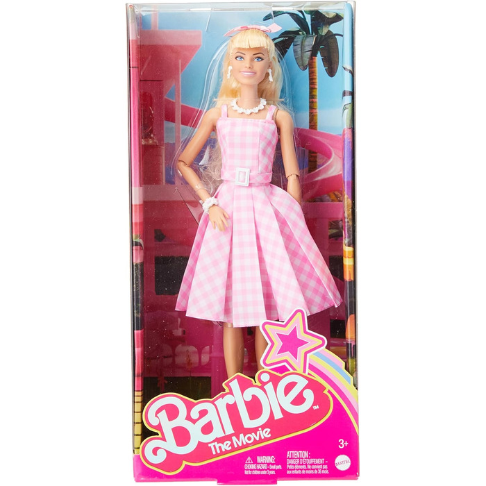 Лялька Барбі, лялька Барбі з фільму, у біло-рожевій сукні та намисті з ромашками, Барбі Марго Роббі, предмет колекціонування, ігра