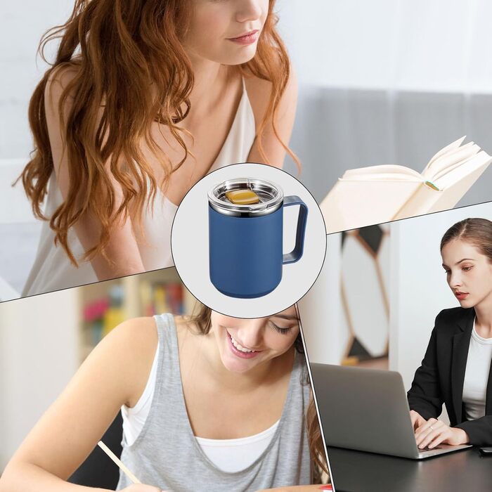 Ізольована металева кружка кухоль з нержавіючої сталі об&39ємом 450 мл, з подвійними стінками, що зберігають тепло Кришка з ручкою для дорожньої кавової кружки, для кемпінгу та дорослих, Hydrat Blue