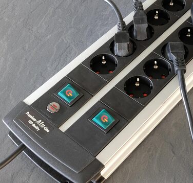 Розеткова планка Brennenstuhl Premium-Alu-Line 12-шляхова/багатошляхова розетка з високоякісного алюмінію (з 2 вимикачами на 6 роз