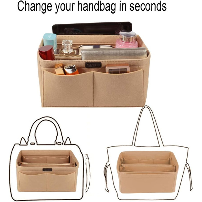 Органайзер для сумочки, органайзер для фетрової сумки, органайзер для сумки в сумці Внутрішні кишені органайзер для сумочки зі зні