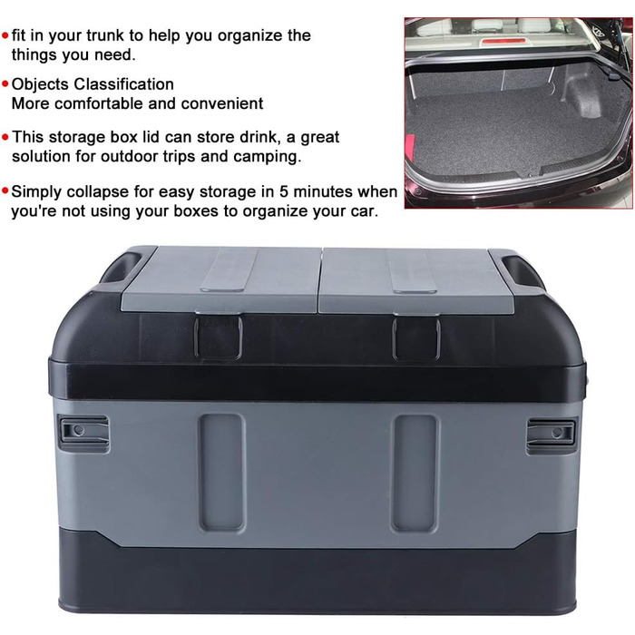 Складаний органайзер для багажника з 2 відділеннями, для дому, авто, вантажопідйомність 60 кг (матовий чорний колір)